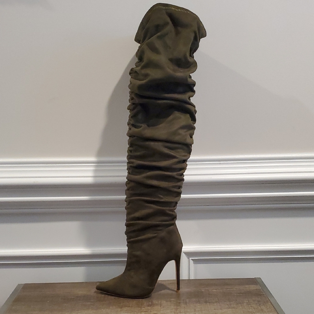 NIB! Olive Green Suede Knee-High Boots